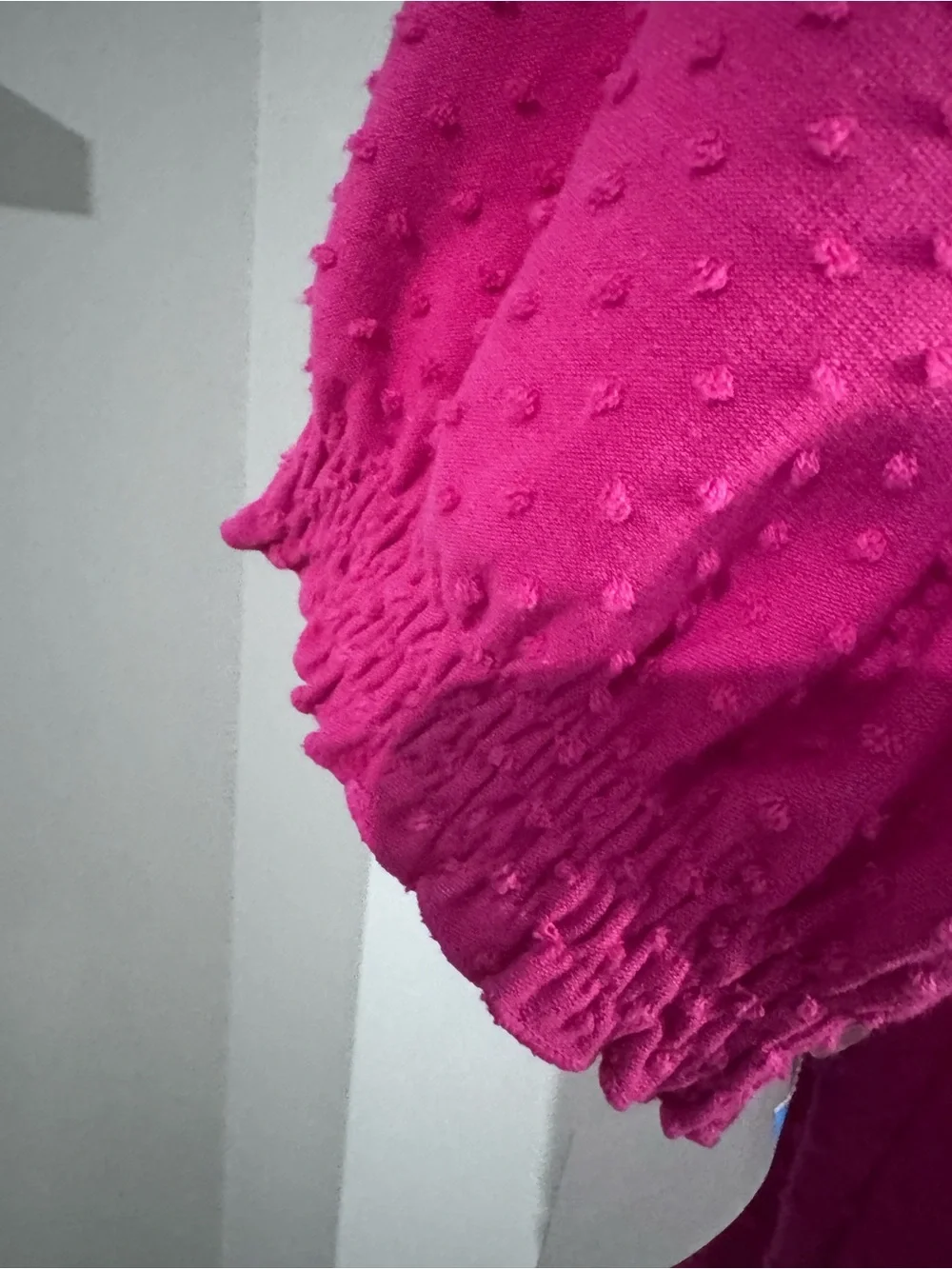 J. Crew Women's Textured Swiss Dot Scoop Neck Top Puff sleeve— Fuchsia